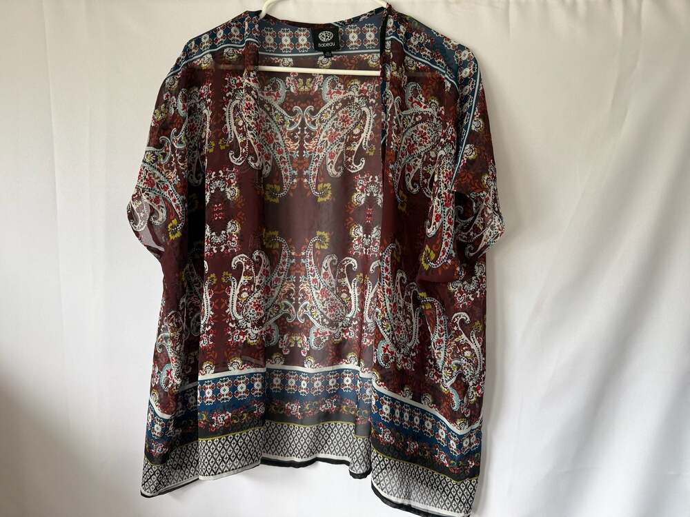 Bobeau Womens Sheer Open Front Kimono Cardigan Paisley Print Size M